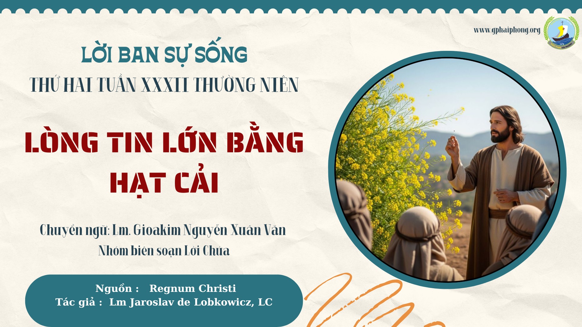 Lời ban Sự sống: Lòng tin lớn bằng hạt cải_Thứ Hai Tuần XXXII Thường niên